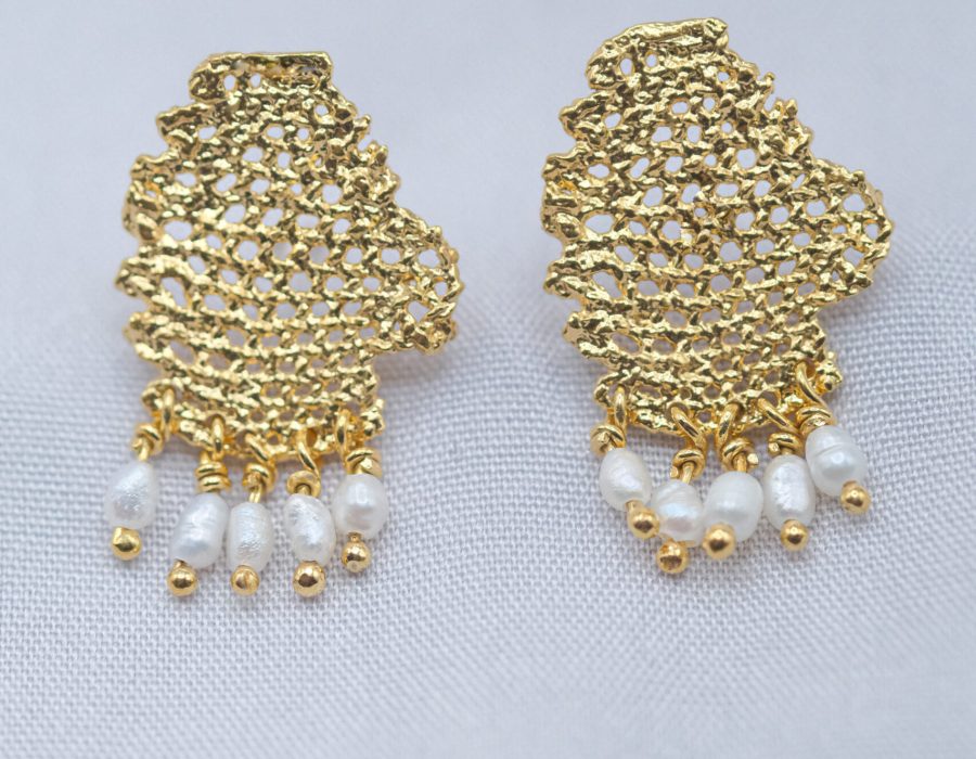 Aros naveta 1  perla blanca dorados