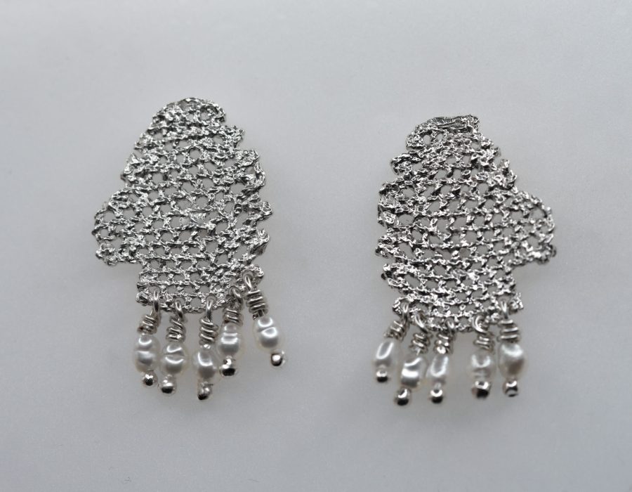 Aros naveta 1 perla blanca