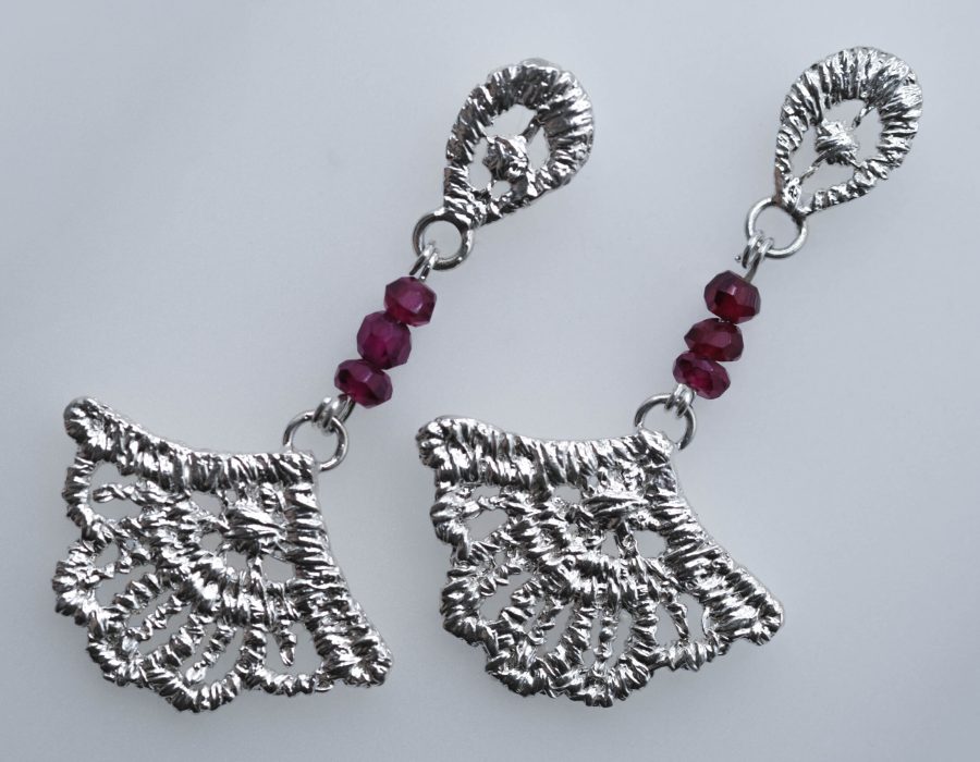 Aros Gota y Flor Granate