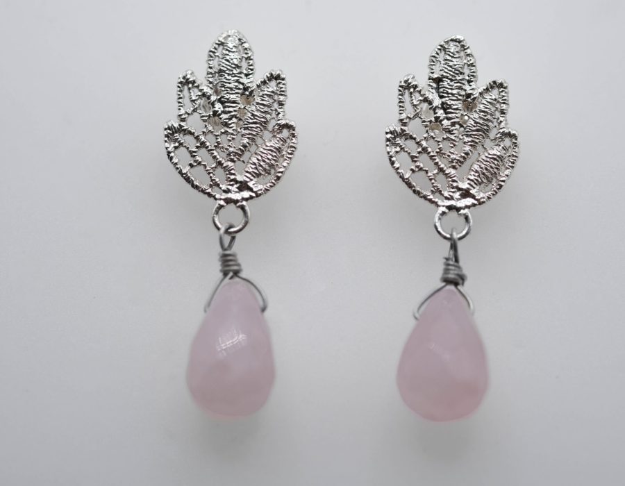 Aros HOJA con cuarzo rosa